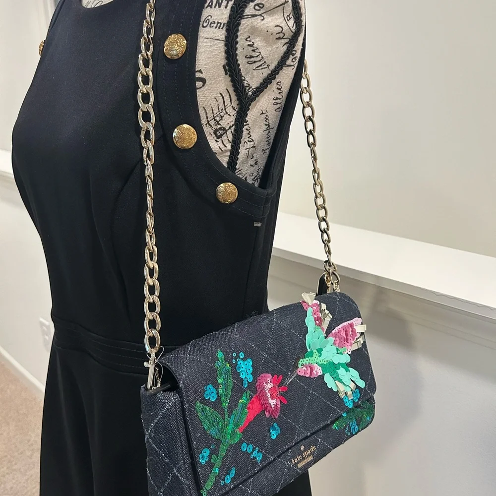 Rare hard to find Kate Spade Black Quilted Bag with Floral Sequins - Picture 14 of 16